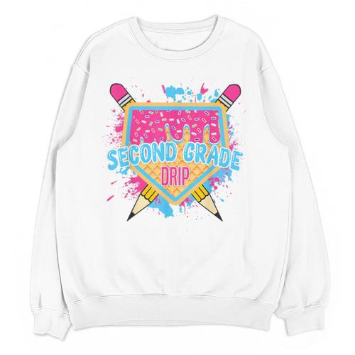 Second Grade Drip Ice Cream Home Plate Baseball Teachers Kid Unisex Sweatshirt - teacherstshirts.com DE