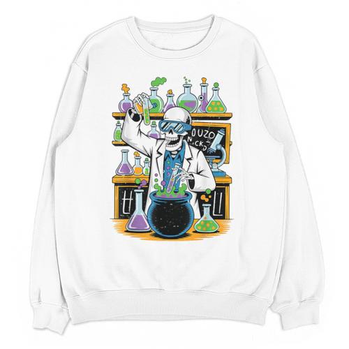 Skeleton Mad Scientist Halloween Costume Science Teacher Unisex Sweatshirt - teacherstshirts.com UK