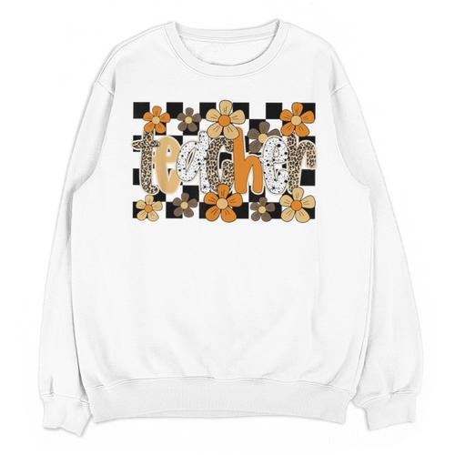 Teacher Appreciation Boho Floral Leopard Checkered Unisex Sweatshirt - teacherstshirts.com