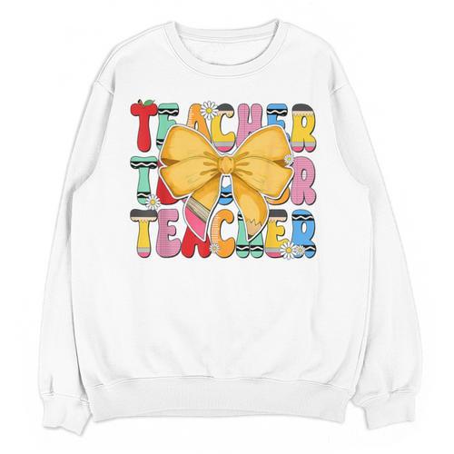 Teacher Pencil Coquette Bow Back To School Teacher Unisex Sweatshirt - teacherstshirts.com