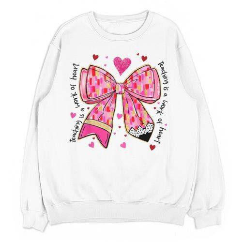Teaching Is A Work Of Heart Pencil Bow Teacher Valentine Unisex Sweatshirt - teacherstshirts.com AU