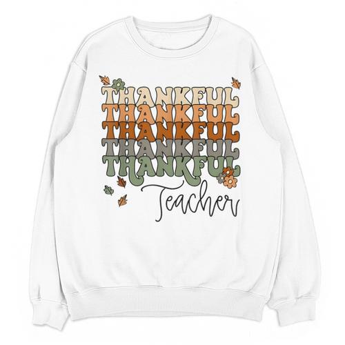 Thankful Teacher Thanksgiving Fall Pumpkin Turkey Unisex Sweatshirt - teacherstshirts.com