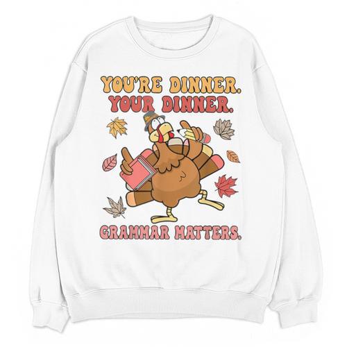 Thanksgiving Grammar Thankful English Teacher Fall Turkey Unisex Sweatshirt - teacherstshirts.com