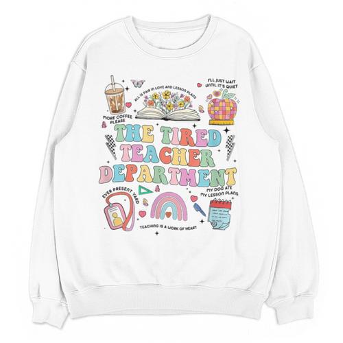 The Tired Teachers Department Retro Groovy Back To School Unisex Sweatshirt - teacherstshirts.com AU