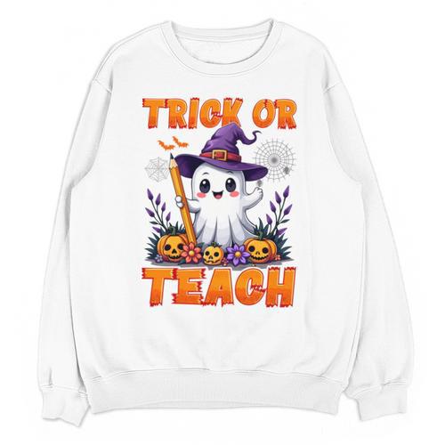 Trick Or Teach Teacher Halloween Ghost Pencil Floral Unisex Sweatshirt - teacherstshirts.com DE