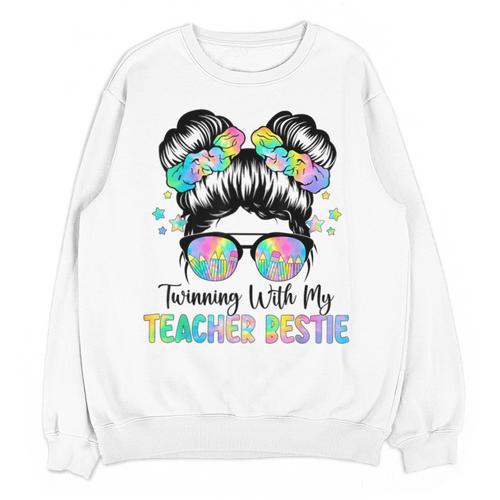 Twin Day Friends Teacher Twinning With My Bestie Unisex Sweatshirt - teacherstshirts.com DE