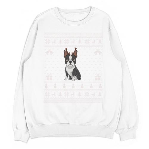 Ugly Xmas Sweater Style Boston Terrier Reindeer Christmas Unisex Sweatshirt - Bostonterriersmerch.com
