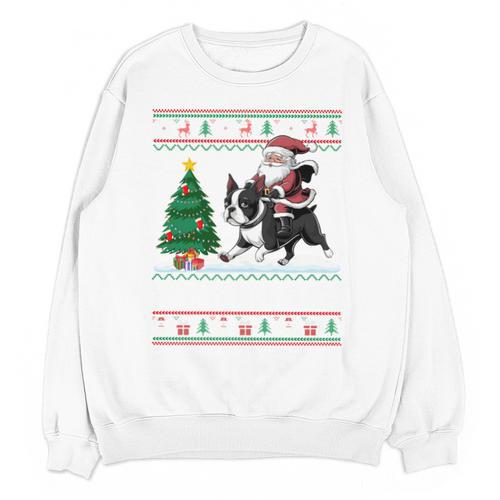 Xmas Tree Lighting Santa Riding Boston Terrier Christmas Unisex Sweatshirt - Bostonterriersmerch.com