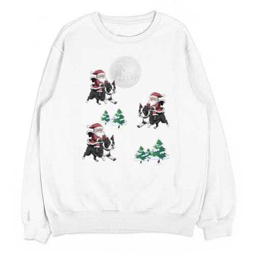 Xmas Tree Santa Riding Boston Terrier Christmas Unisex Sweatshirt - Bostonterriersmerch.com