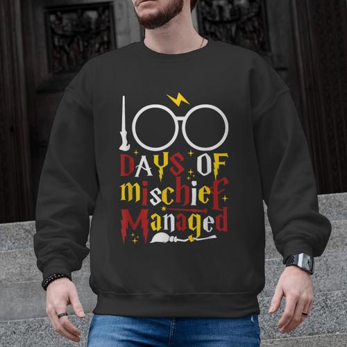 100 Days Of Mischief Managed Teacher Kid 100th Day Of School Men Graphic Sweatshirt - teacherstshirts.com DE