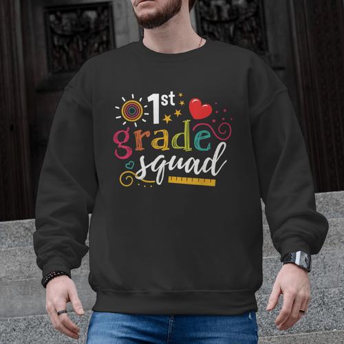 1st First Grade Squad Student Teacher Back To School Men Graphic Sweatshirt - teacherstshirts.com CA