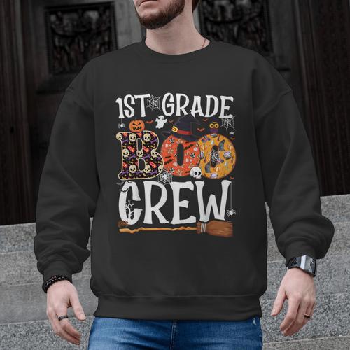 1st Grade Boo Crew Cute Ghost Halloween Teacher Kids Men Graphic Sweatshirt - teacherstshirts.com AU