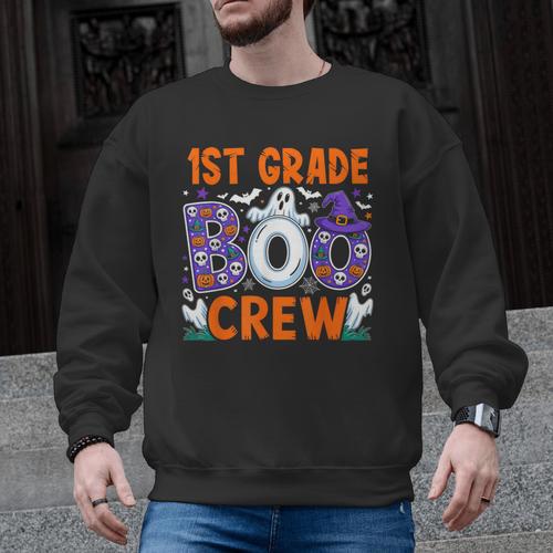 1st Grade Boo Crew First Grade Teacher Kids Happy Halloween Men Graphic Sweatshirt - teacherstshirts.com AU