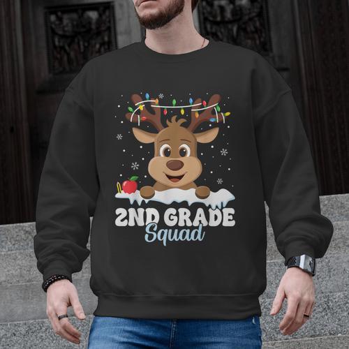 2nd Grade Teacher Christmas Second Grade Squad Reindeer Xmas For Men Women Kids Men Graphic Sweatshirt - teacherstshirts.com
