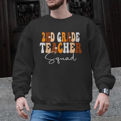 2nd Grade Teacher Squad Cute Women Groovy Fall Autumn Lovers Men Graphic Sweatshirt - teacherstshirts.com AU