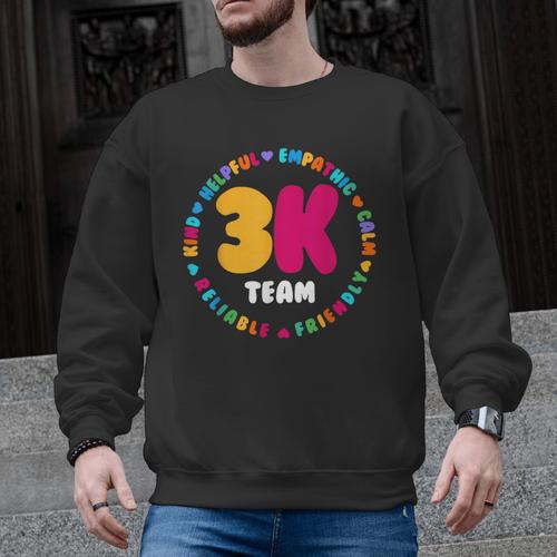 3K Team & Teacher Squad Threes Crew PreK Elementary Team Men Graphic Sweatshirt - teacherstshirts.com CA