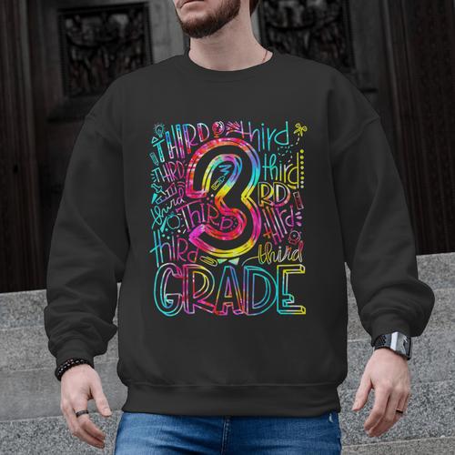 3rd Grade Typography Team Third Grade Teacher Back To School Men Graphic Sweatshirt - teacherstshirts.com