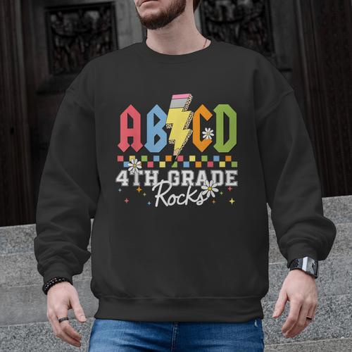 4th Grade Rocks ABCD Back To School Rock Teachers Men Graphic Sweatshirt - teacherstshirts.com DE