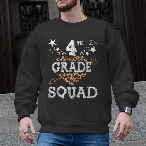 4th Grade Squad Star Team Leopard Teacher Crew Student Men Women Girls Kids Men Graphic Sweatshirt - teacherstshirts.com UK