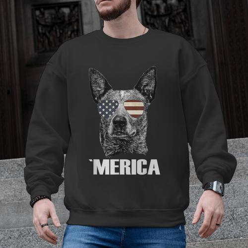 4th July Blue Heeler Dog Merica Patriotic USA Flag Cute Men Graphic Sweatshirt - Bostonterriersmerch.com
