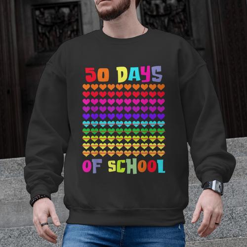 50 Days Of School Hearts Teacher Happy 50th Day Of School Men Graphic Sweatshirt - teacherstshirts.com UK