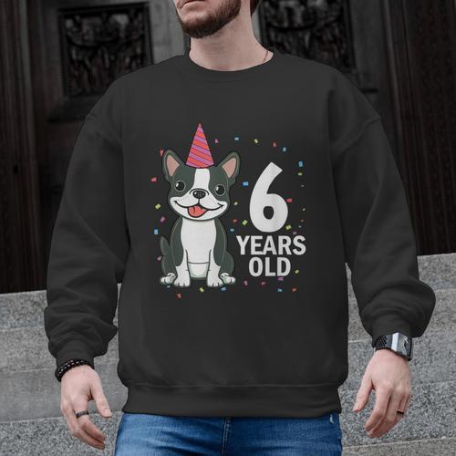 6 Years Old Birthday Boston Terrier Dog Lover 6th Party Kid Men Graphic Sweatshirt - Bostonterriersmerch.com