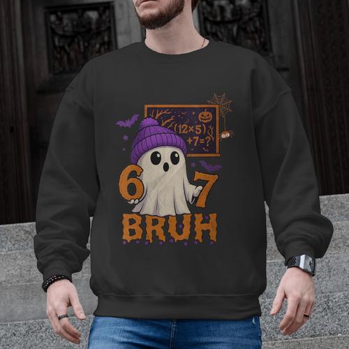 67 Teacher Halloween Ghost Six Seven Meme Math Equation Bruh Men Graphic Sweatshirt - teacherstshirts.com