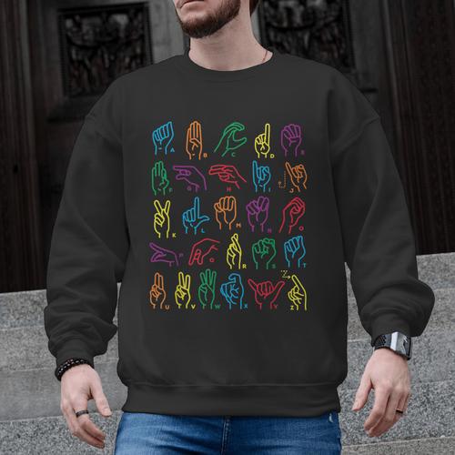 ABC Sign Language Chart Teacher Hand Letter Alphabet ASL Men Graphic Sweatshirt - teacherstshirts.com CA