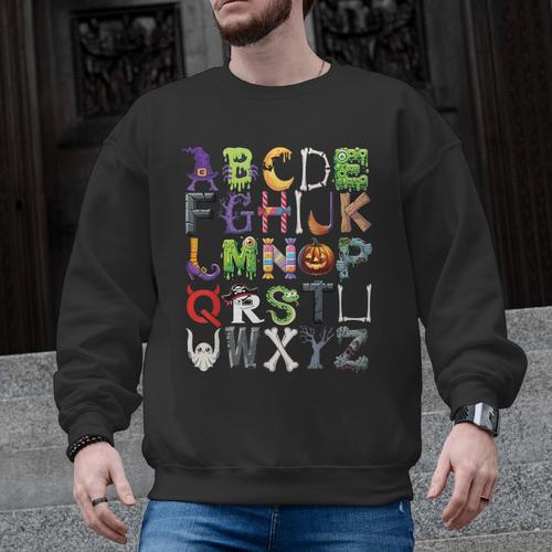 ABCs Alphabet Halloween Learning Kindergarten Teachers Men Graphic Sweatshirt - teacherstshirts.com DE