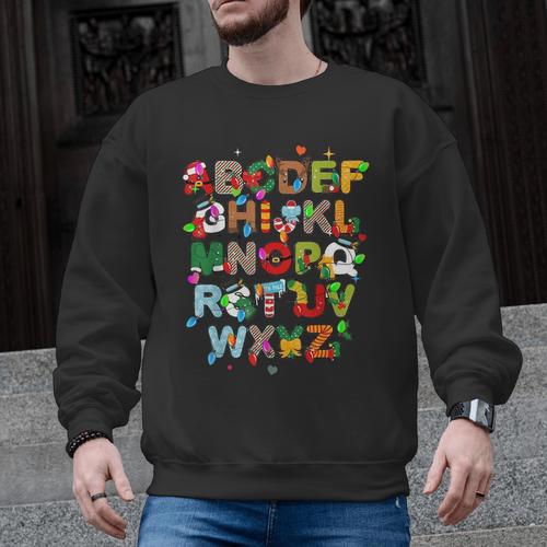 ABCs Learning Kindergarten Teacher Christmas Lights Alphabet For Men Women Kids Men Graphic Sweatshirt - teacherstshirts.com