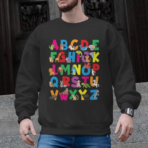 Alphabet Animals ABCs Zoo Kids Boys Girls Teacher Men Graphic Sweatshirt - teacherstshirts.com UK