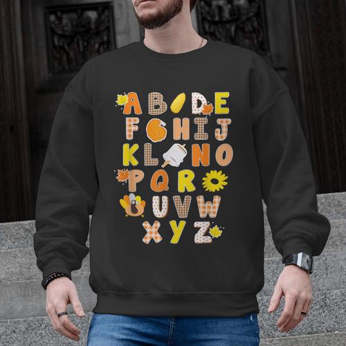 Alphabet Turkey Thanksgiving Costume Preschool Teacher Men Women Men Graphic Sweatshirt - teacherstshirts.com AU