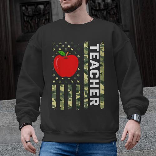 American Flag Camouflage Teacher Patriotic 4th Of July Men Graphic Sweatshirt - teacherstshirts.com AU