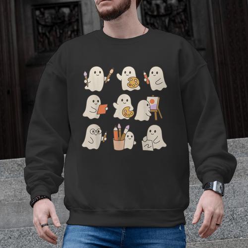 Art Teacher Ghost Halloween Artists Painter Teacher Spooky Men Graphic Sweatshirt - teacherstshirts.com UK