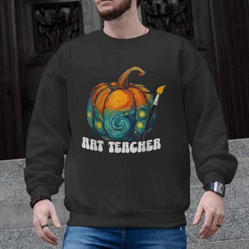 Art Teacher Pumpkin Halloween Night Men Women Men Graphic Sweatshirt - teacherstshirts.com UK