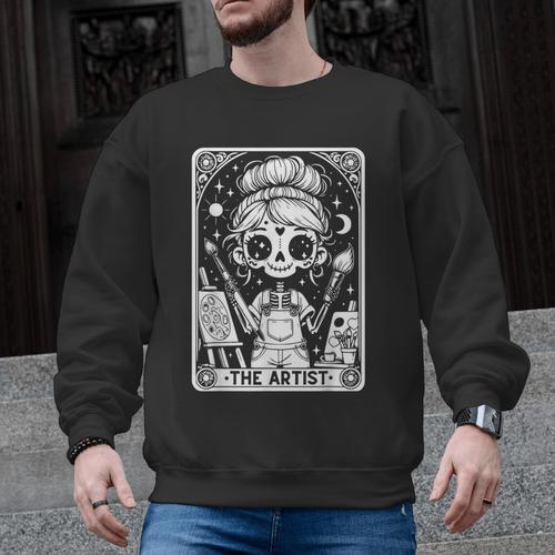 Artist Tarot Card Skeleton Painter Art Teacher Witchy Men Graphic Sweatshirt - teacherstshirts.com AU