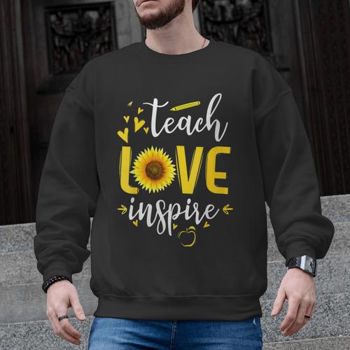 Back To School Teach Love And Inspire Teacher Sunflower Men Graphic Sweatshirt - teacherstshirts.com