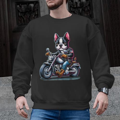 Biker Boston Terrier Dog Riding Motorbike Men Graphic Sweatshirt - Bostonterriersmerch.com