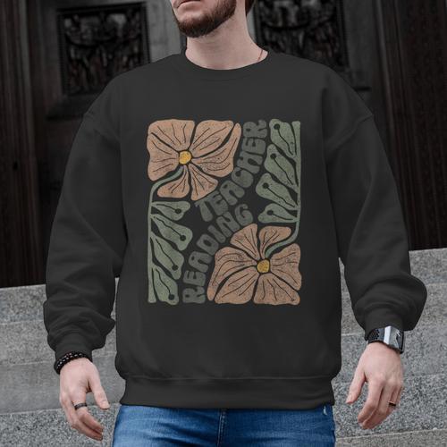 Boho Floral Reading Teacher Retro Reading Specialist Wildfl Men Graphic Sweatshirt - teacherstshirts.com