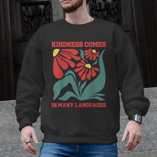 Boho Flower ESL Teacher Kindness Comes In Many Languages Men Graphic Sweatshirt - teacherstshirts.com