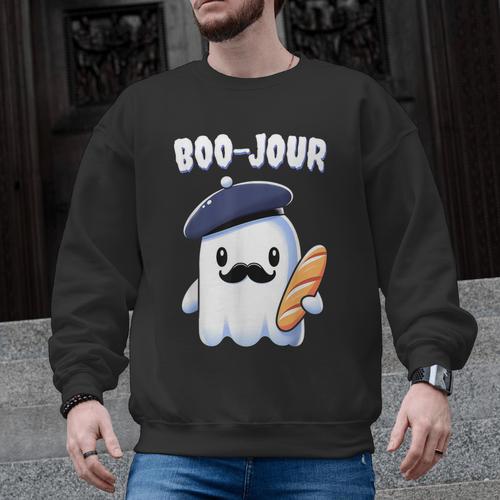 Boo Jour Ghost French Teacher Vintage Teacherlife Groovy Men Graphic Sweatshirt - teacherstshirts.com
