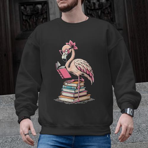 Book Lover Cute Flamingo Reading Teacher Librarian Women Men Graphic Sweatshirt - teacherstshirts.com