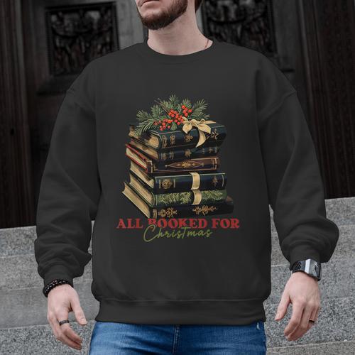All Booked For Christmas Christmas Book Tree For Teacher For Men Women Kids Men Graphic Sweatshirt - teacherstshirts.com UK