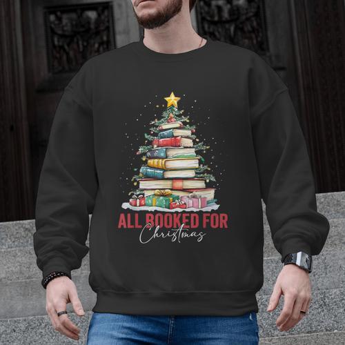 All Booked For Christmas Xmas Tree Teacher Holiday Pajamas Men Graphic Sweatshirt - teacherstshirts.com UK
