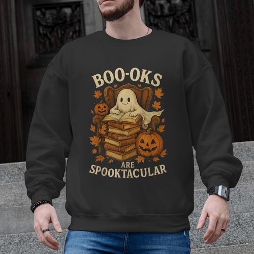 Books Are Spooktacular Ghost Book Reading Halloween Teachers Men Graphic Sweatshirt - teacherstshirts.com DE