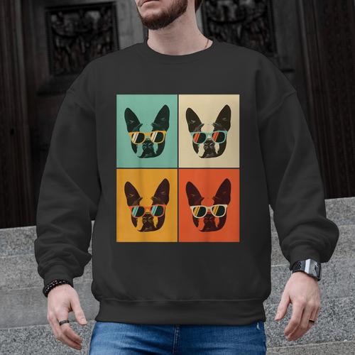Bostie Dog Lover Boston Terrier With Sunglasses For Men Women Girls Kids Men Graphic Sweatshirt - Bostonterriersmerch.com