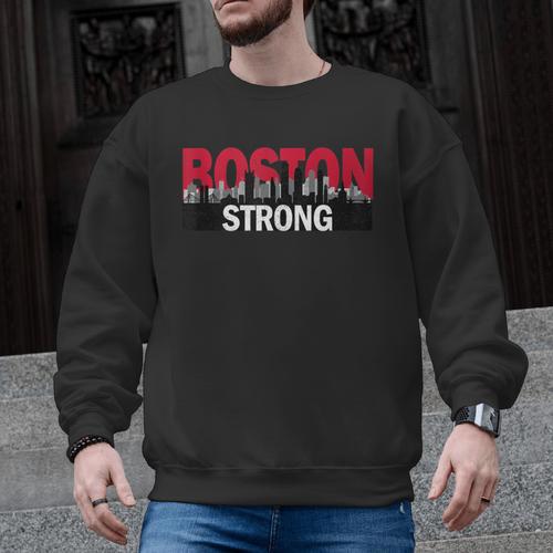 Boston Strong Logo Vintage Boston City Skyline Men Graphic Sweatshirt - Bostonterriersmerch.com