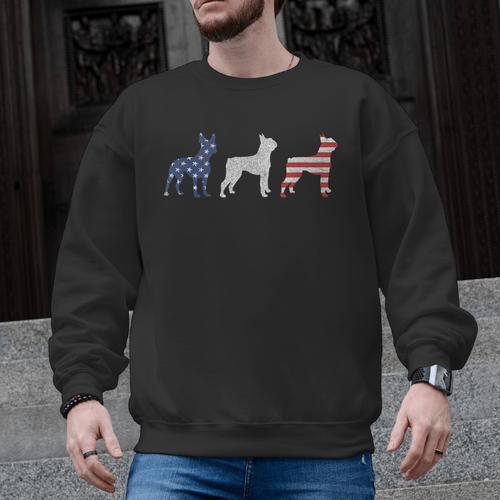 Boston Terrier 4th Of July Dog Patriotic USA Flag Man Woman Men Graphic Sweatshirt - Bostonterriersmerch.com