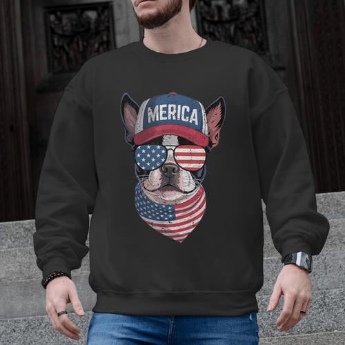 Boston Terrier 4th Of July US Merica Bostie Dog Patriotic For Men Women Kids Men Graphic Sweatshirt - Bostonterriersmerch.com