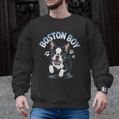 Boston Terrier Boy Cute Cartoon Dog Owner Pet Boston Terrier Men Graphic Sweatshirt - Bostonterriersmerch.com